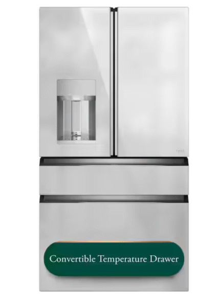 Cafe 22.3 cu. ft. Smart Four-Door French Door Refrigerator with Hands-Free Autofill in Platinum Glass, Counter Depth